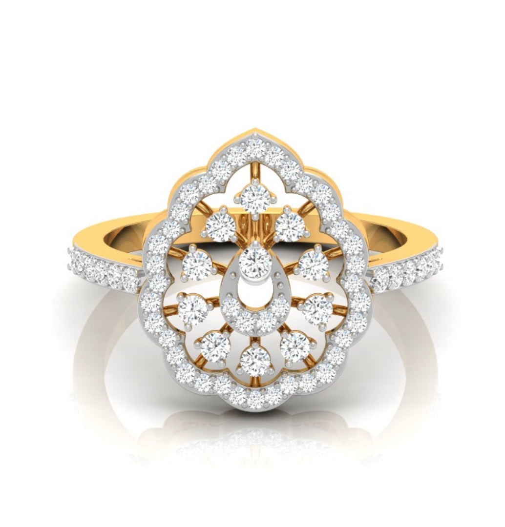 floral halo lab grown diamond gold ring 0.35 ct