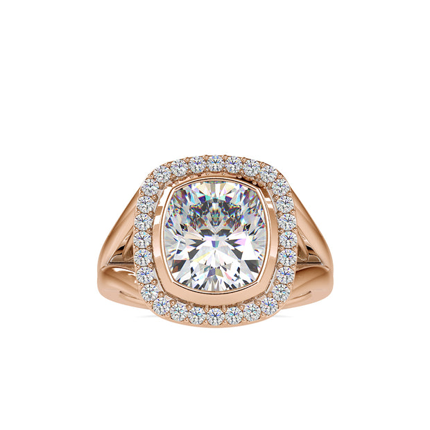 6.26Ct Cushion Bezel Halo Lab-Grown Diamond Gold Ring