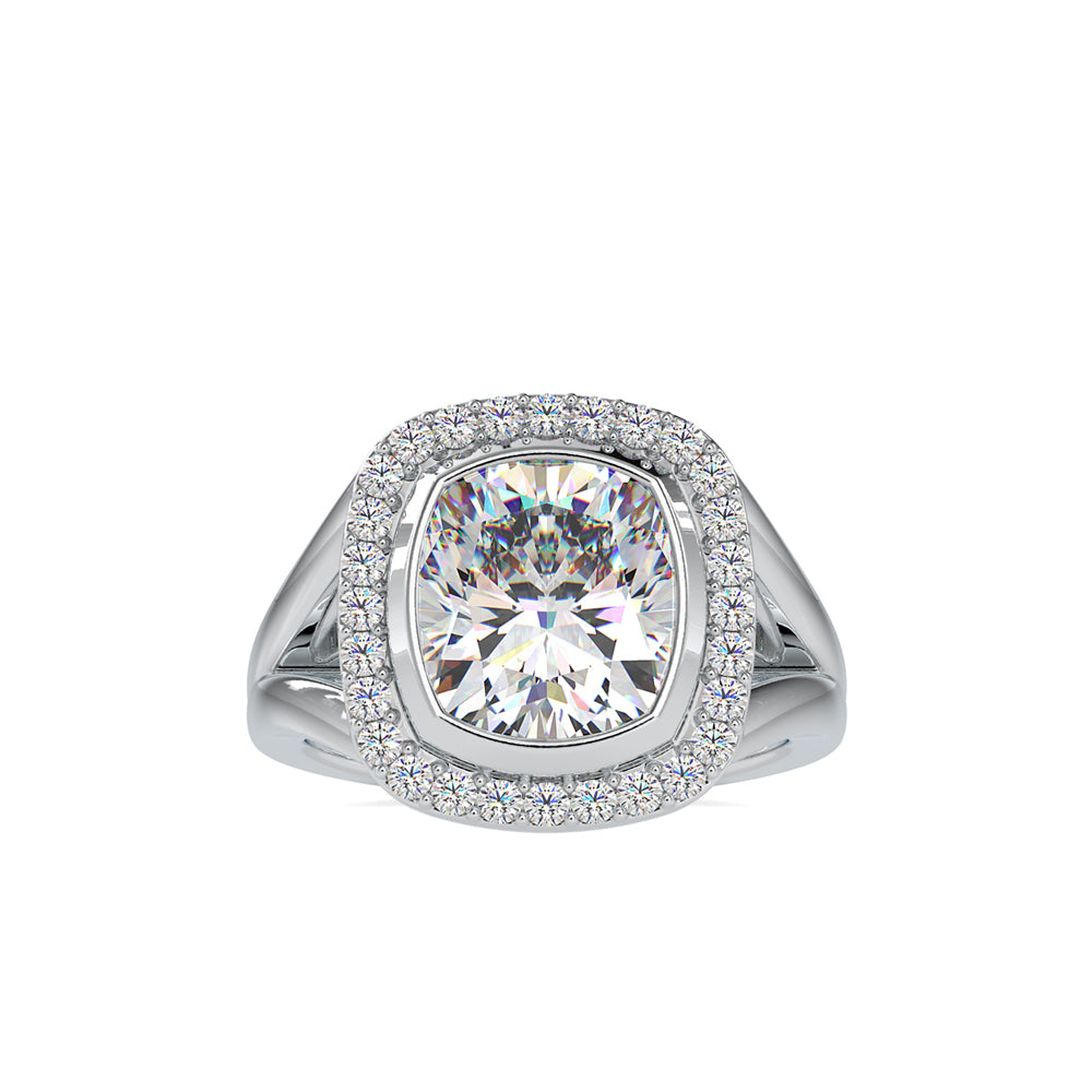 6.26Ct Cushion Bezel Halo Lab-Grown Diamond Gold Ring