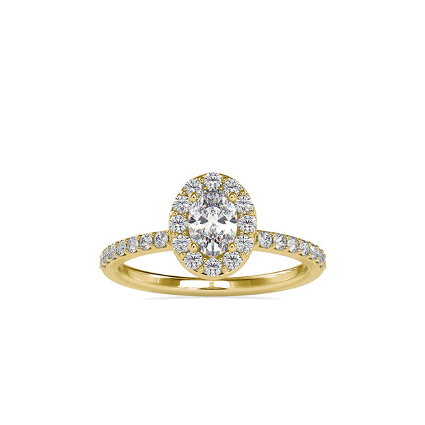 0.78Ct Oval Halo Lab-Grown Diamond Gold Ring