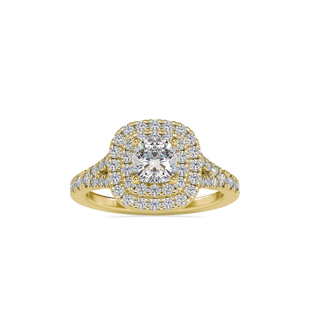 1.55Ct Cushion Double Halo Lab-Grown Diamond Gold Ring