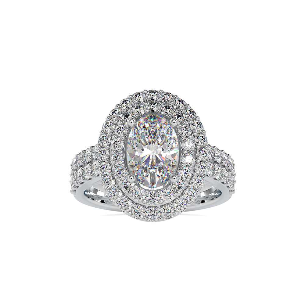 3.12Ct Oval Double Halo Lab-Grown Diamond Gold Ring