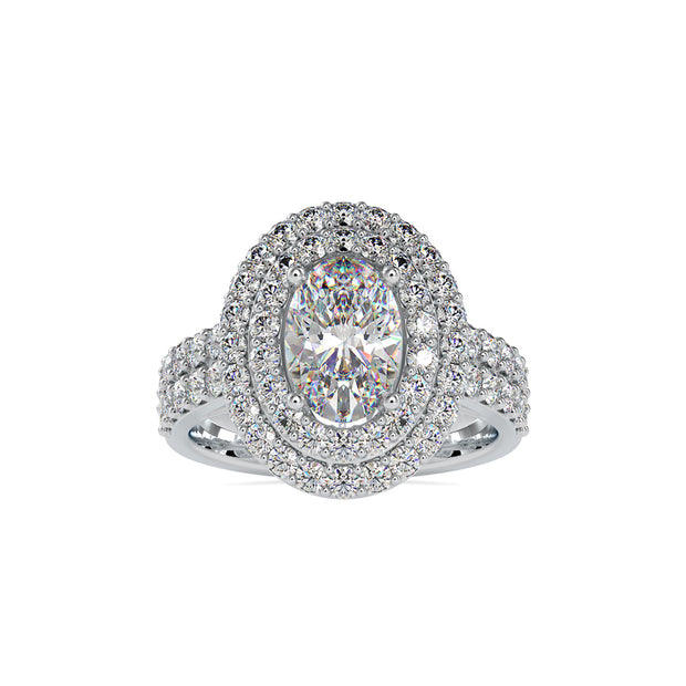3.12Ct Oval Double Halo Lab-Grown Diamond Gold Ring