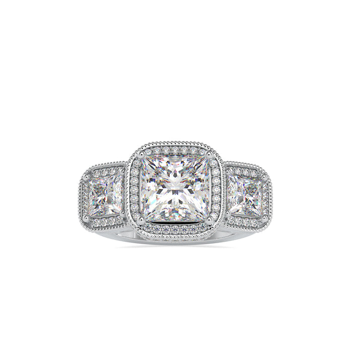 5.23Ct Princess Halo Lab-Grown Diamond Gold Ring