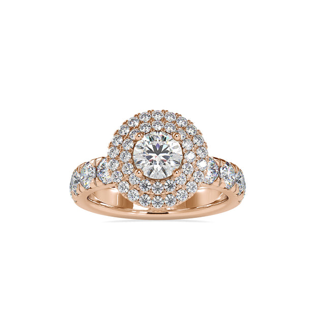2.35Ct Round Double Halo Lab-Grown Diamond Gold Ring