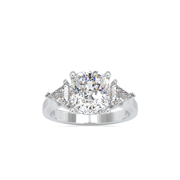 7.00Ct Cushion Three Stone Lab-Grown Diamond Gold Ring