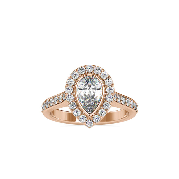 1.53Ct Pear Bezel Halo Lab-Grown Diamond Gold Ring