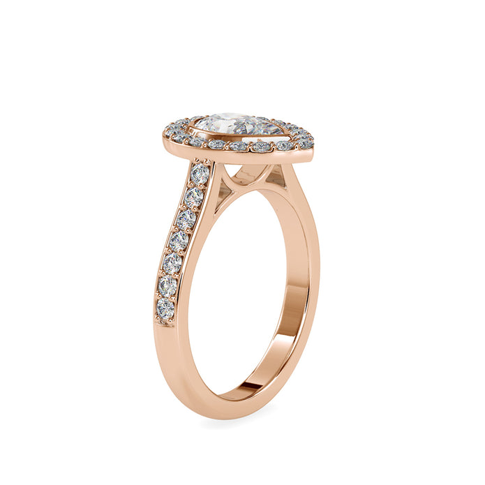 1.53Ct Pear Bezel Halo Lab-Grown Diamond Gold Ring