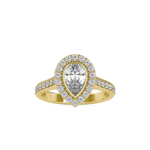 1.53Ct Pear Bezel Halo Lab-Grown Diamond Gold Ring