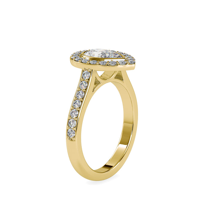 1.53Ct Pear Bezel Halo Lab-Grown Diamond Gold Ring