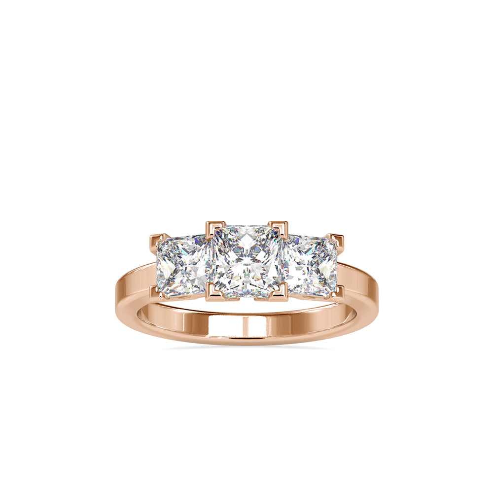 2.89Ct Princess Three Stone Lab-Grown Diamond Gold Ring