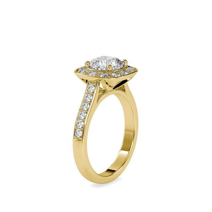 2.16Ct Cushion Halo Lab-Grown Diamond Gold Ring