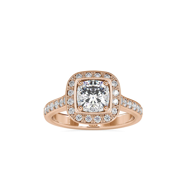 1.72Ct Cushion Prong Halo Lab-Grown Diamond Gold Ring