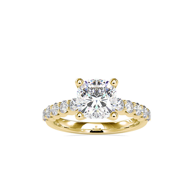 2.89Ct Cushion Cut Solitaire Lab-Grown Diamond Gold Ring