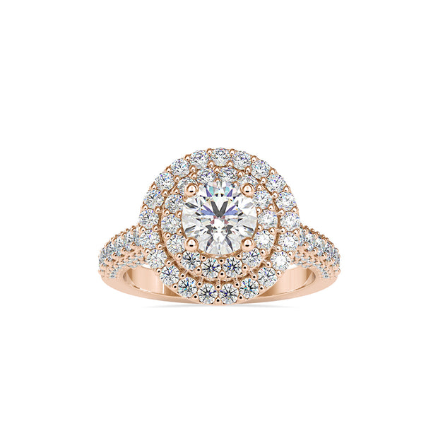 1.99Ct Round Cut Double Halo Lab-Grown Diamond Gold Ring