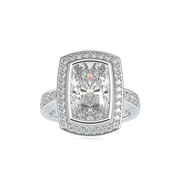 4.45Ct Princess Cut Bezel Halo Lab-Grown Diamond Gold Ring