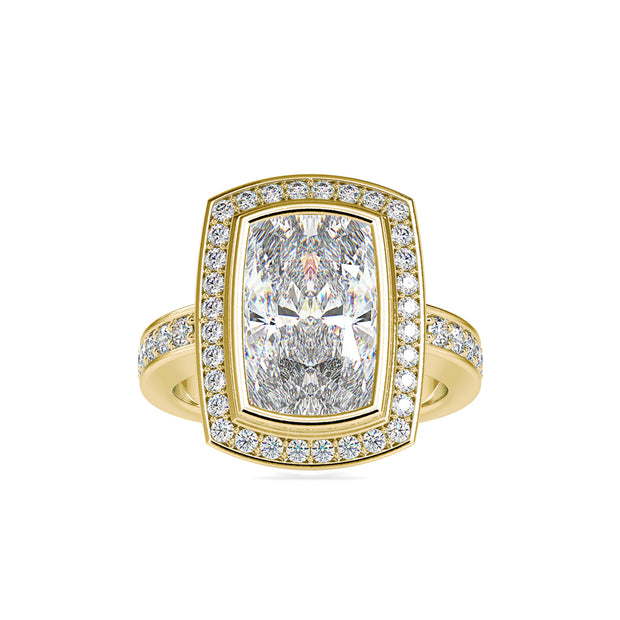 4.45Ct Princess Cut Bezel Halo Lab-Grown Diamond Gold Ring