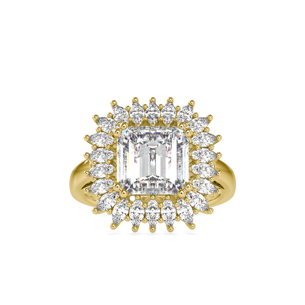 4.82Ct Emerald Cut Halo Lab-Grown Diamond Gold Ring