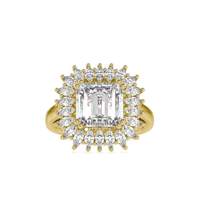 4.82Ct Emerald Cut Halo Lab-Grown Diamond Gold Ring