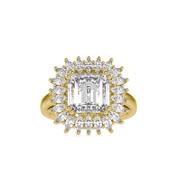 4.82Ct Emerald Cut Halo Lab-Grown Diamond Gold Ring