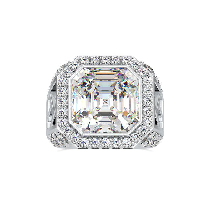 14.03Ct Emerald Cut Bezel Halo Lab-Grown Diamond Gold Ring