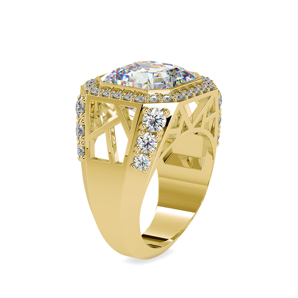 14.03Ct Emerald Cut Bezel Halo Lab-Grown Diamond Gold Ring