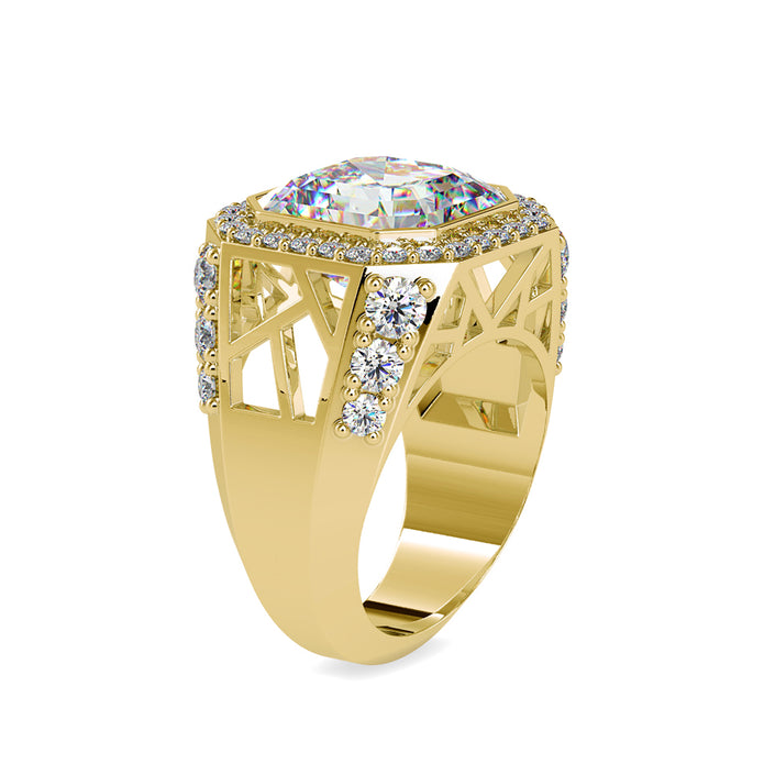 14.03Ct Emerald Cut Bezel Halo Lab-Grown Diamond Gold Ring