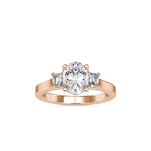 2.04Ct Oval Cut Three Stone Lab-Grown Diamond Gold Ring