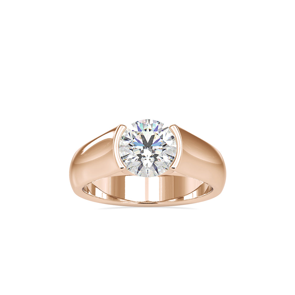 1.19Ct Round Cut Half Bezel Lab Grown Diamond Gold Ring