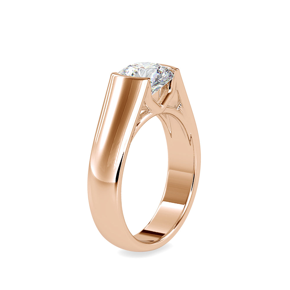 1.19Ct Round Cut Half Bezel Lab Grown Diamond Gold Ring