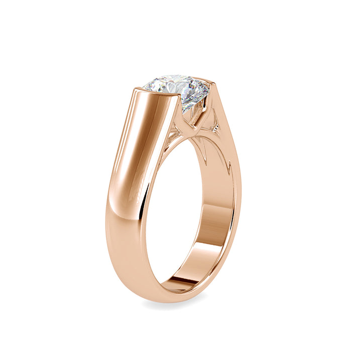 1.19Ct Round Cut Half Bezel Lab Grown Diamond Gold Ring