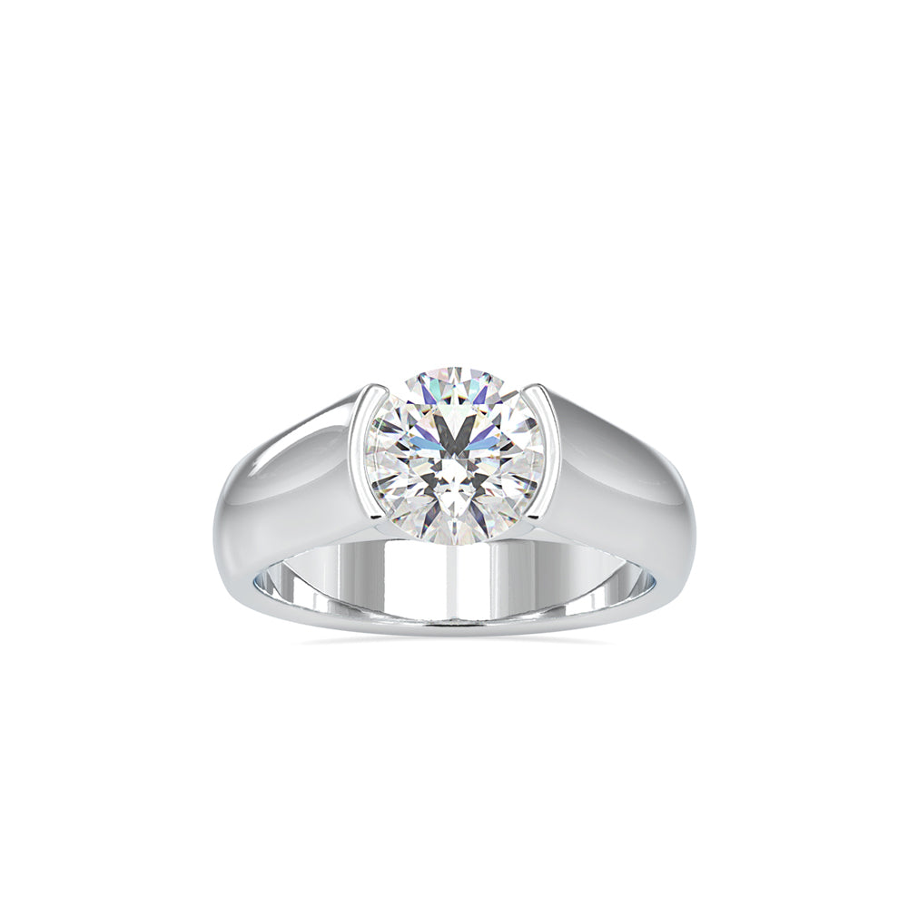 1.19Ct Round Cut Half Bezel Lab Grown Diamond Gold Ring