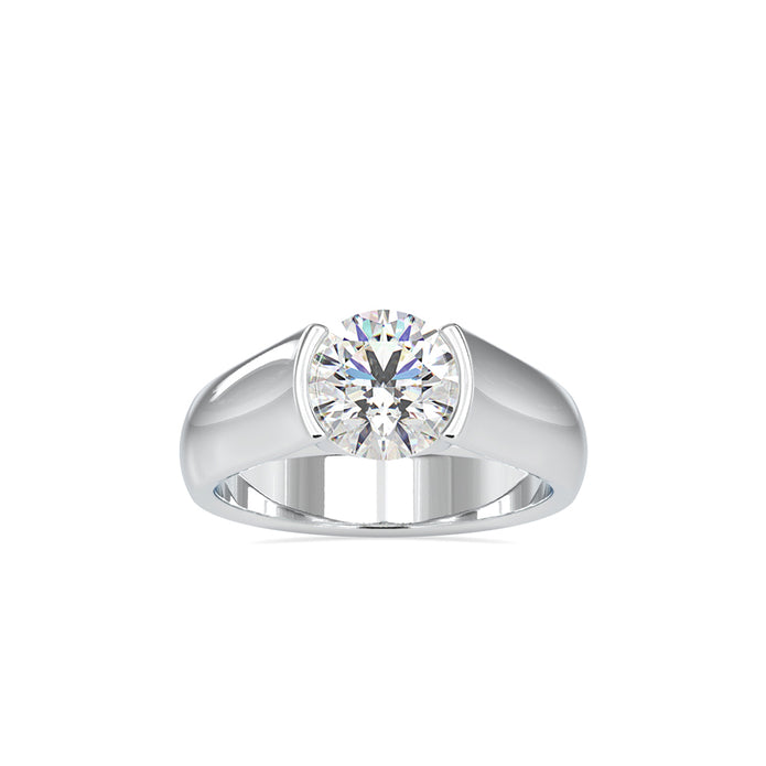 1.19Ct Round Cut Half Bezel Lab Grown Diamond Gold Ring