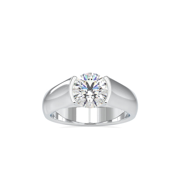 1.19Ct Round Cut Half Bezel Lab Grown Diamond Gold Ring