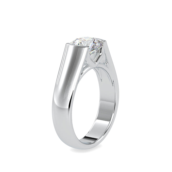 1.19Ct Round Cut Half Bezel Lab Grown Diamond Gold Ring