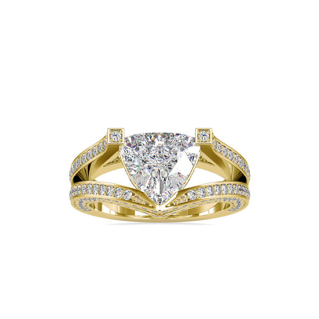 3.06Ct Trillion Cut Solitaire Lab Grown Diamond Gold Ring