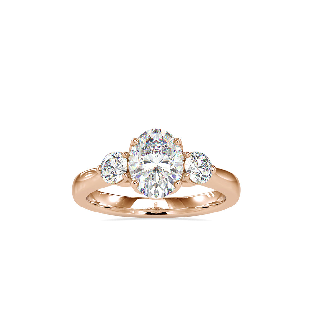 1.74Ct Oval Cut Three Stone Lab Grown Diamond Gold Ring
