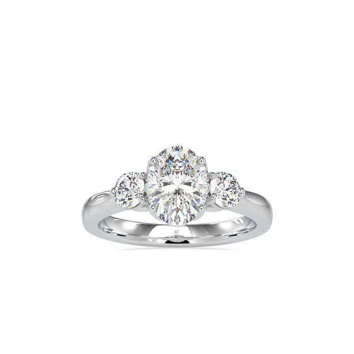 1.74Ct Oval Cut Three Stone Lab Grown Diamond Gold Ring