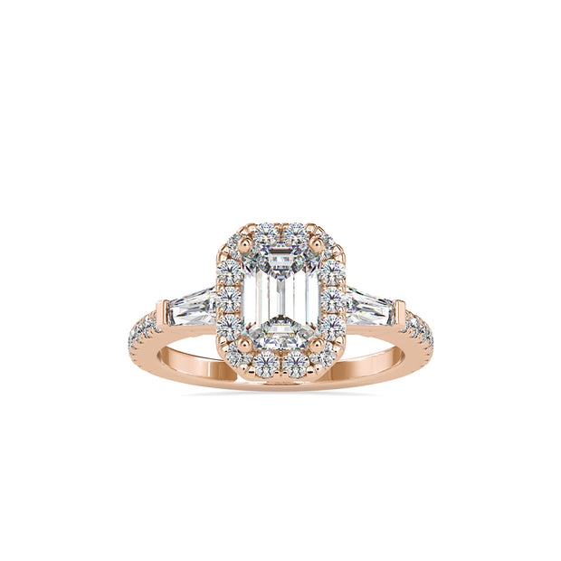 2.16Ct Emerald Cut Halo Lab Grown Diamond Gold Ring