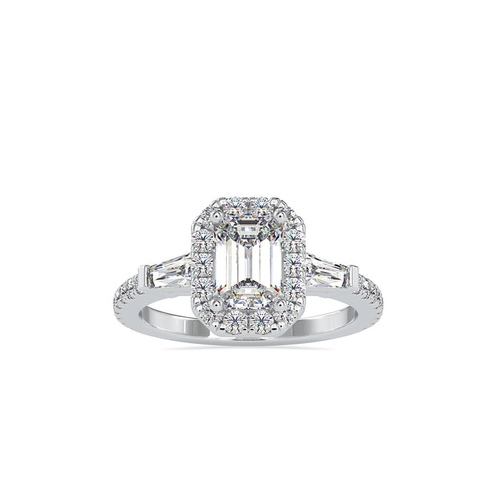 2.16Ct Emerald Cut Halo Lab Grown Diamond Gold Ring