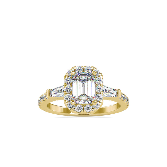 2.16Ct Emerald Cut Halo Lab Grown Diamond Gold Ring
