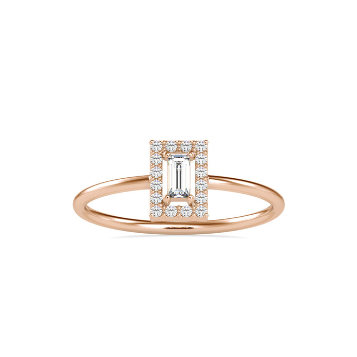 0.17Ct Bauette Cut Halo Lab-Grown Diamond Gold Ring