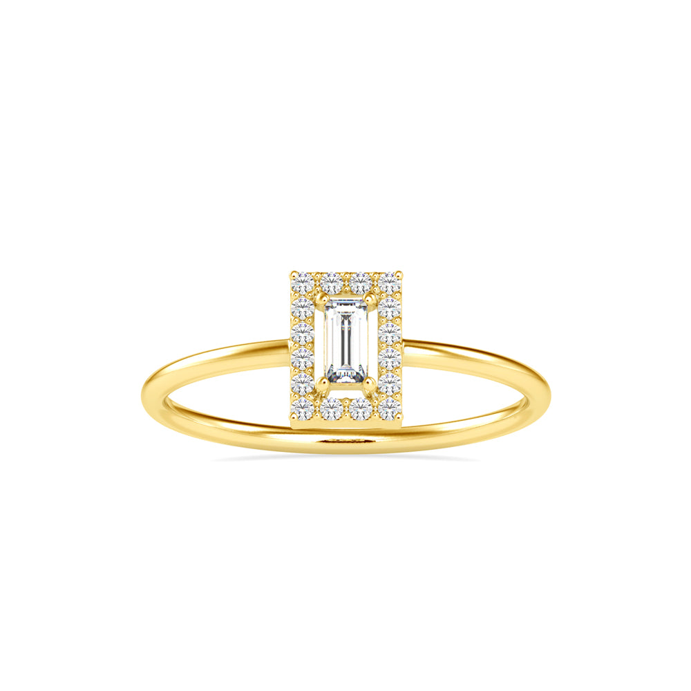 0.17Ct Bauette Cut Halo Lab-Grown Diamond Gold Ring