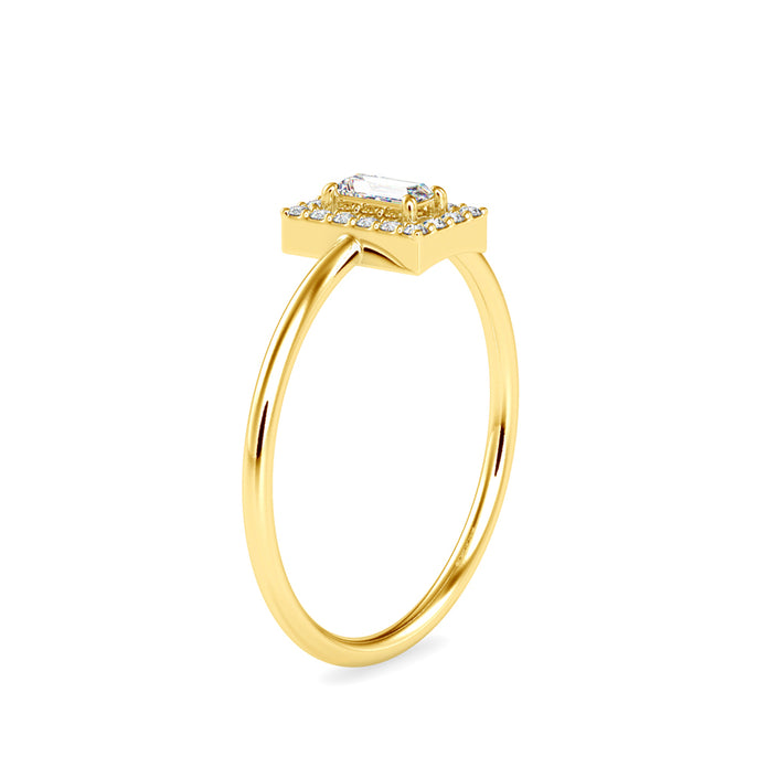 0.17Ct Bauette Cut Halo Lab-Grown Diamond Gold Ring