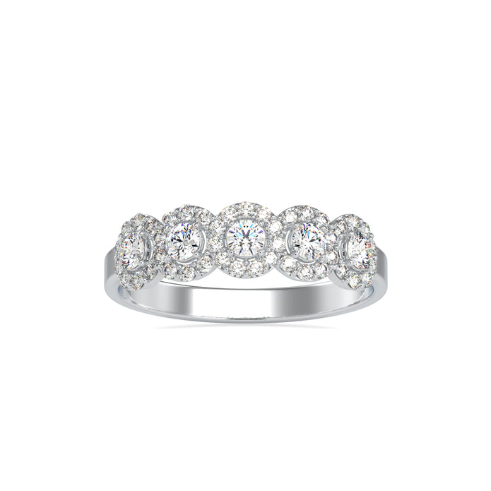 0.45Ct Five Stone Halo Lab-Grown Diamond Gold Ring
