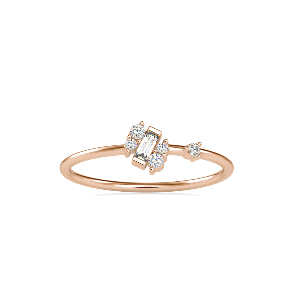 0.12Ct Baguette Bar Set Lab-Grown Diamond Gold Ring