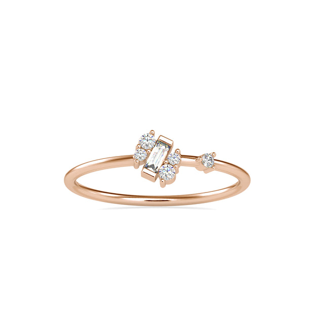 0.12Ct Baguette Bar Set Lab-Grown Diamond Gold Ring