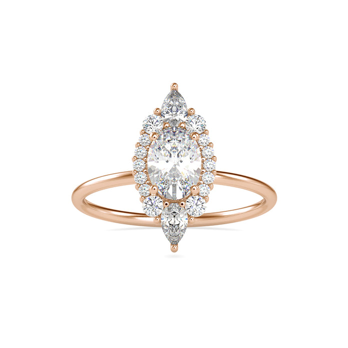 1.03Ct Elongated Oval Halo Lab-Grown Diamond Gold Ring