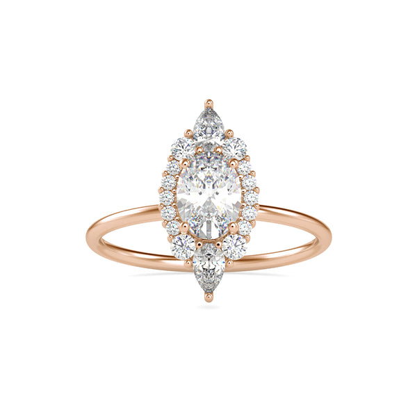 1.03Ct Elongated Oval Halo Lab-Grown Diamond Gold Ring