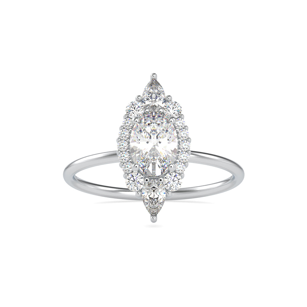1.03Ct Elongated Oval Halo Lab-Grown Diamond Gold Ring
